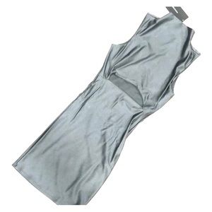 Shimmery silver form fitted dress w/ a ribbed cut